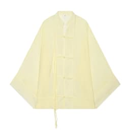 Women's Shirt 2026 Summer New Yellow Long Sleeve with Knot Button Decoration Loose Fit Beach Vacation Elegant Temperament