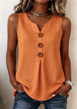 2026 European and American Cross-border New V-Neck Front-Button Sleeveless Vest with Pleated Hem, Relaxed Casual Women’s Top