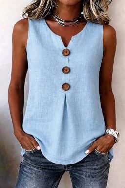 2026 European and American Cross-border New V-Neck Front-Button Sleeveless Vest with Pleated Hem, Relaxed Casual Women’s Top
