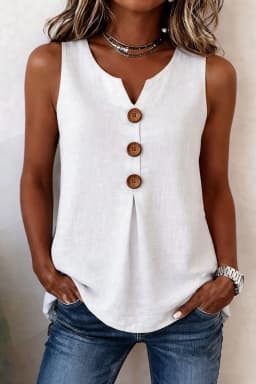 2026 European and American Cross-border New V-Neck Front-Button Sleeveless Vest with Pleated Hem, Relaxed Casual Women’s Top