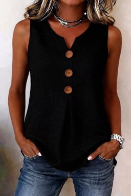 2026 European and American Cross-border New V-Neck Front-Button Sleeveless Vest with Pleated Hem, Relaxed Casual Women’s Top