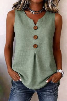2026 European and American Cross-border New V-Neck Front-Button Sleeveless Vest with Pleated Hem, Relaxed Casual Women’s Top