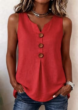 2026 European and American Cross-border New V-Neck Front-Button Sleeveless Vest with Pleated Hem, Relaxed Casual Women’s Top