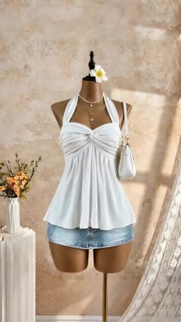 Women Halter Twist Front Sweetheart Neck Flared Peplum Camisole 2026 Summer Y2K Solid White Sleeveless Flowy Beach Vacation Tank