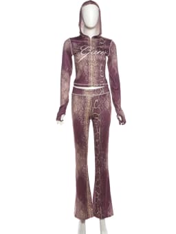 Sisterlinda Letter Tracksuit 2-Piece Set Women Snake Print Patchwork Zip Jacket+Pants Matching Casual Stretch Streetwear Outfits