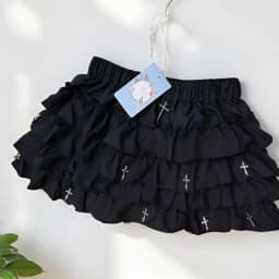 Women Mini Skirts Tiered Ruffles Lolita Built-in Shorts Kawaii Sukapan Skort Gothic Punk Coquette Y2K E-girl Black Lace Gown