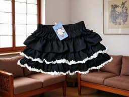Women Mini Skirts Tiered Ruffles Lolita Built-in Shorts Kawaii Sukapan Skort Gothic Punk Coquette Y2K E-girl Black Lace Gown