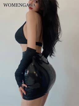 Black High Waist Leather Mini Skirt Women's Autumn Winter Sexy Tight PU Reflective Korean Style Sweet