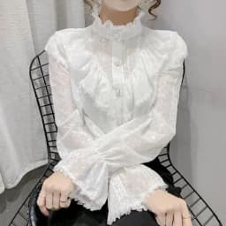 Long Sleeve Loose Spring Fashion Button White Shirt Elegant Stand Collar Pleated Tops Casual Ruffle Lace Blouse Blusas 15832