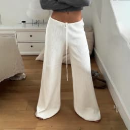 Basic Solid Low-Waisted Ribbed Knitted Pants Casual Loose Drawstring Wide Leg Pants Soft Comfy Lounge Wear Trousers Streetwear