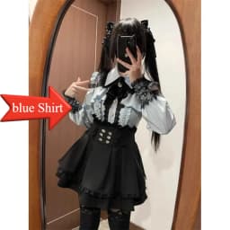 Dark Sweet Heart Ground Type Lolita Set, Ruffle Sleeve Top & A-line Skirt, Cute Kawaii Japanese Style Gothic Coord Outfit S-XL