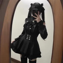 Dark Sweet Heart Ground Type Lolita Set, Ruffle Sleeve Top & A-line Skirt, Cute Kawaii Japanese Style Gothic Coord Outfit S-XL