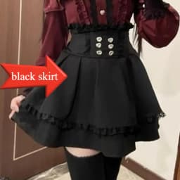 Dark Sweet Heart Ground Type Lolita Set, Ruffle Sleeve Top & A-line Skirt, Cute Kawaii Japanese Style Gothic Coord Outfit S-XL