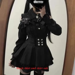 Dark Sweet Heart Ground Type Lolita Set, Ruffle Sleeve Top & A-line Skirt, Cute Kawaii Japanese Style Gothic Coord Outfit S-XL