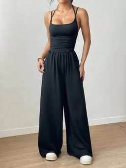 Women's Casual Pleated Loose Straight Leg Jumpsuit, Spring/Summer