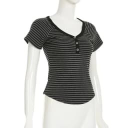 Goth Dark Casual Women Short Sleeve Striped T-shirts Y2K Fashion V-neck Button-up T-Shirt E-girl Slim Basic Tops Mall Goth Cloth