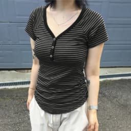 Goth Dark Casual Women Short Sleeve Striped T-shirts Y2K Fashion V-neck Button-up T-Shirt E-girl Slim Basic Tops Mall Goth Cloth
