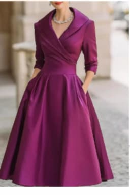 Women's Vintage V Neck Long Sleeve Wrap Waist A Line Midi Dress with Pockets