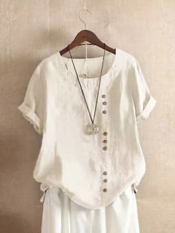 Vintage Harajuku Button T Shirt Casual Summer Short Sleeve Cotton Linen Solid Loose Blouse Elegant Oversize Tee Shirt Streetwear