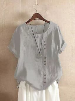 Vintage Harajuku Button T Shirt Casual Summer Short Sleeve Cotton Linen Solid Loose Blouse Elegant Oversize Tee Shirt Streetwear