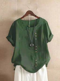 Vintage Harajuku Button T Shirt Casual Summer Short Sleeve Cotton Linen Solid Loose Blouse Elegant Oversize Tee Shirt Streetwear