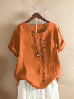 Vintage Harajuku Button T Shirt Casual Summer Short Sleeve Cotton Linen Solid Loose Blouse Elegant Oversize Tee Shirt Streetwear