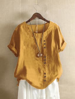 Vintage Harajuku Button T Shirt Casual Summer Short Sleeve Cotton Linen Solid Loose Blouse Elegant Oversize Tee Shirt Streetwear