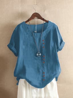 Vintage Harajuku Button T Shirt Casual Summer Short Sleeve Cotton Linen Solid Loose Blouse Elegant Oversize Tee Shirt Streetwear