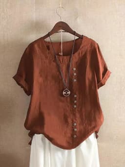 Vintage Harajuku Button T Shirt Casual Summer Short Sleeve Cotton Linen Solid Loose Blouse Elegant Oversize Tee Shirt Streetwear