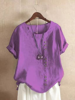 Vintage Harajuku Button T Shirt Casual Summer Short Sleeve Cotton Linen Solid Loose Blouse Elegant Oversize Tee Shirt Streetwear