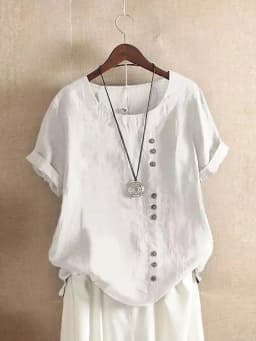 Vintage Harajuku Button T Shirt Casual Summer Short Sleeve Cotton Linen Solid Loose Blouse Elegant Oversize Tee Shirt Streetwear