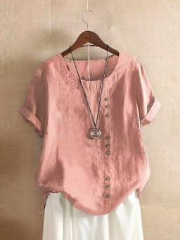 Vintage Harajuku Button T Shirt Casual Summer Short Sleeve Cotton Linen Solid Loose Blouse Elegant Oversize Tee Shirt Streetwear