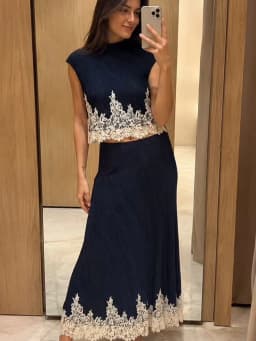 TFMLN 2026 Women's Skirt 2-Piece Set Lace Spliced Sleeveless Stand Collar Top + Slim A-Line Midi Skirt Elegant Ladies Suit