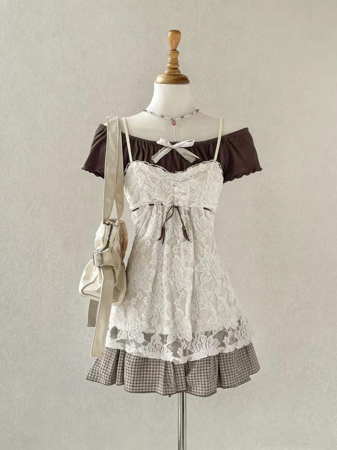 Vintage Dresses 3-Piece Set Y2k 2000s Women's Dress Slim Lace Top+Skirt Punk Sweet Sexy Hot Girl Short Skirt Elegant Summer Chic