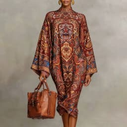 Yeezzi 2026 New Retro Classic Printed Party Evening Midi Dresses Loose Batwing Sleeves Elegant Ramadan Church Kaftan Dress Robe