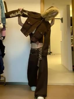 ZHIZOU American Pattern Embroidery Baggy Brown Jeans Women High Street Vintage Y2K 2000s Hip Hop Fashion Casual Wide-leg Pants