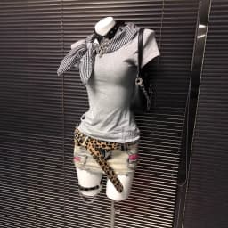 Richgirl American Retro Style Irregular Short-Sleeved T-Shirt Millennium Subculture Vintage Plaid Navy Collar Top
