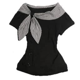Richgirl American Retro Style Irregular Short-Sleeved T-Shirt Millennium Subculture Vintage Plaid Navy Collar Top