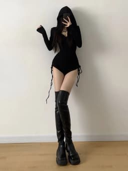Women's Jumpsuits Y2k Shorts Playsuits 90s Vintage Slim Casual Sexy Bodysuits Long Sleeves Aesthetic Punk Korea Hooded With Hat