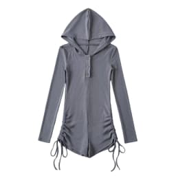 Women's Jumpsuits Y2k Shorts Playsuits 90s Vintage Slim Casual Sexy Bodysuits Long Sleeves Aesthetic Punk Korea Hooded With Hat