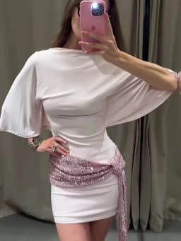 TFMLN Women Sequin Patchwork Dress Elegant Wide Sleeve Backless Mini Dresses New Fashion Evening Party Slim Lady Outfits