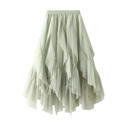 Casual Loose Ruffle Mesh Midi Skirt Summer Women's Skirts New Skinny Elastic High Waist Solid Mesh Lining Skirt Woman Clothing