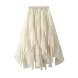 Casual Loose Ruffle Mesh Midi Skirt Summer Women's Skirts New Skinny Elastic High Waist Solid Mesh Lining Skirt Woman Clothing
