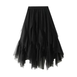 Casual Loose Ruffle Mesh Midi Skirt Summer Women's Skirts New Skinny Elastic High Waist Solid Mesh Lining Skirt Woman Clothing