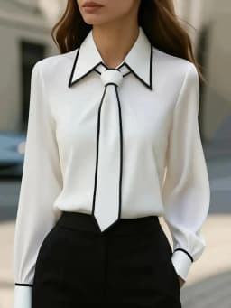 Women's Fashion Tie Lapel Design Casual Long-Sleeved Shirt