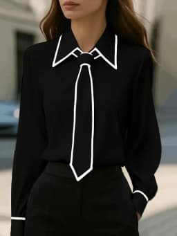 Women's Fashion Tie Lapel Design Casual Long-Sleeved Shirt