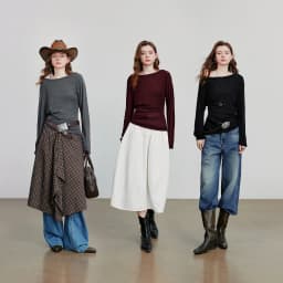 TOYOUTH Women Long Sleeve T-shirt 2025 Autumn New Irregular Pleated Wool Slim Fit Pullover Tops