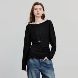 TOYOUTH Women Long Sleeve T-shirt 2025 Autumn New Irregular Pleated Wool Slim Fit Pullover Tops