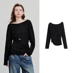 TOYOUTH Women Long Sleeve T-shirt 2025 Autumn New Irregular Pleated Wool Slim Fit Pullover Tops