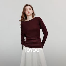 TOYOUTH Women Long Sleeve T-shirt 2025 Autumn New Irregular Pleated Wool Slim Fit Pullover Tops
